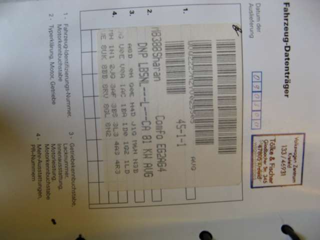 VW Sharan 1996-2000 (Type I, Fase 1) , Motorkode: , Girkassekode: 