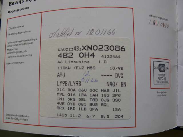 Audi A6 1997-2001 (Type II, Fase 1) (C5) (C5), Motorkode: , Girkassekode: 