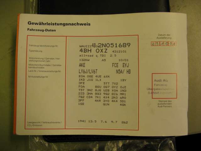 Audi A6, Allroad 2000-2005 (Type I) (C5) (C5), Motorkode: , Girkassekode: 
