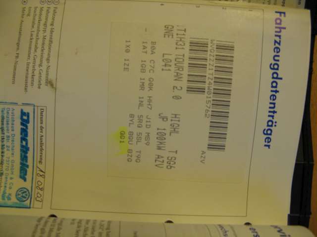 VW Touran 2003-2006 (Type I, Fase 1) , Motorkode: AZV, Girkassekode: 