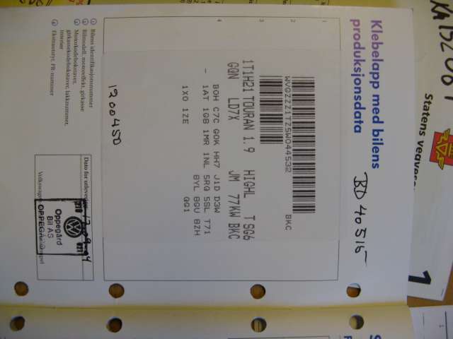 VW Touran 2003-2006 (Type I, Fase 1) , Motorkode: , Girkassekode: 