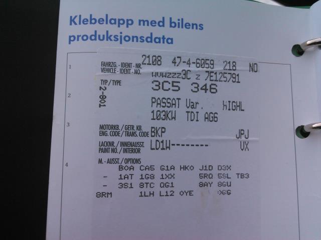 VW Passat 2005-2010 (B6) (B6), Motorkode: BKP, Girkassekode: JPJ