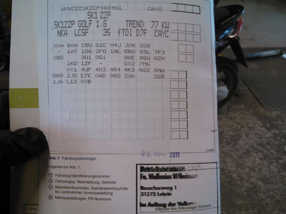 VW Golf VI 2008-2012 , Motorkode: CAYC, Girkassekode: NKA