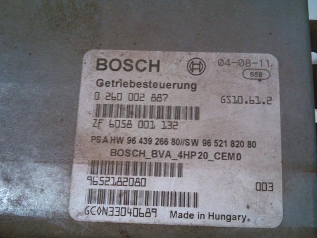 Styreenhet girkasse til Peugeot 607 2000-2004 (Fase 1)  (BOSCH|0 260 002 887|9652182080|ZF6058001132)