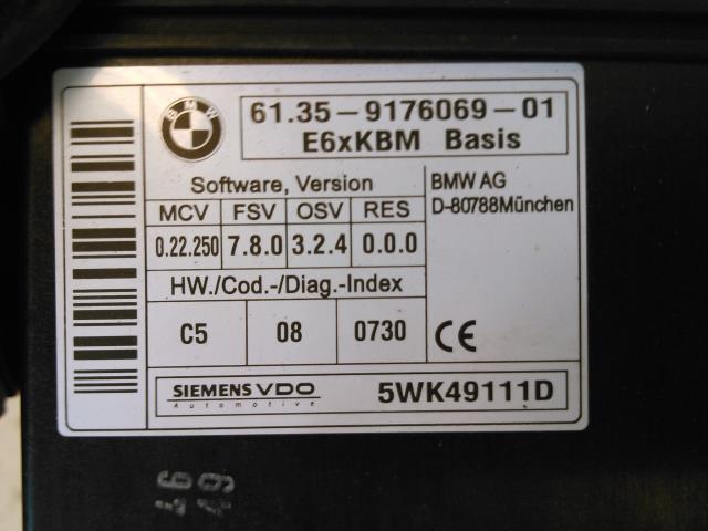 Styreenhet diverse til BMW 5-Serie 2003-2010 (E60/E61) (E60/E61) (SIEMENSVDO|5WK491110|61.35-9176069-01|)