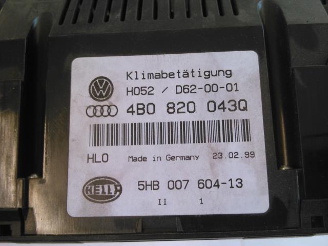 Varmeapparat betjening til Audi A6 1997-2001 (Type II, Fase 1) (C5) (C5) (HELLA|5HB 007 604-13|4BO 820 043Q|)