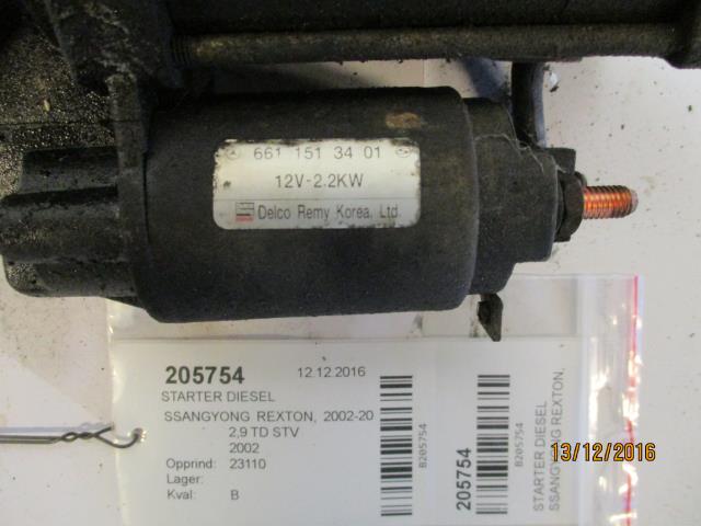 Starter diesel til SsangYong Rexton, 2002-2004 (Fase 1) (Y200) (Y200) 