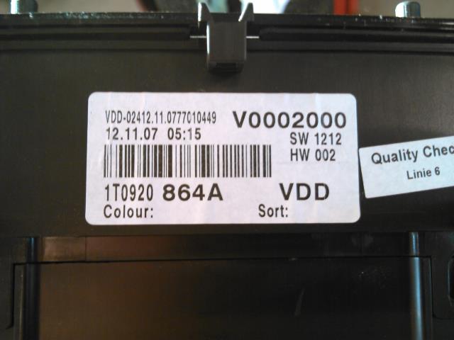 Instrumentpanel til VW Touran 2007-2010 (Type I, Fase 2)  (SIEMENSVDO|1T0920864A|)