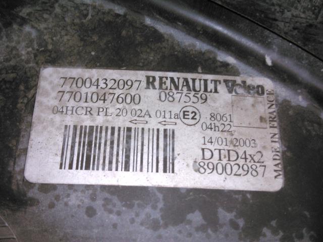 Frontlykt høyre halogen til Renault Scenic 1999-2003 (Type I, Fase 2)  