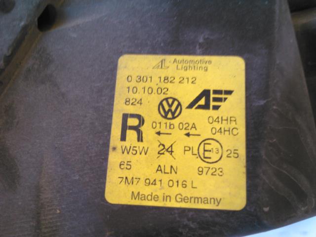 Frontlykt høyre halogen til Seat Alhambra 2001-2010  (7M7941016L|)
