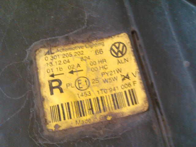 Frontlykt høyre halogen til VW Touran 2003-2006 (Type I, Fase 1)  