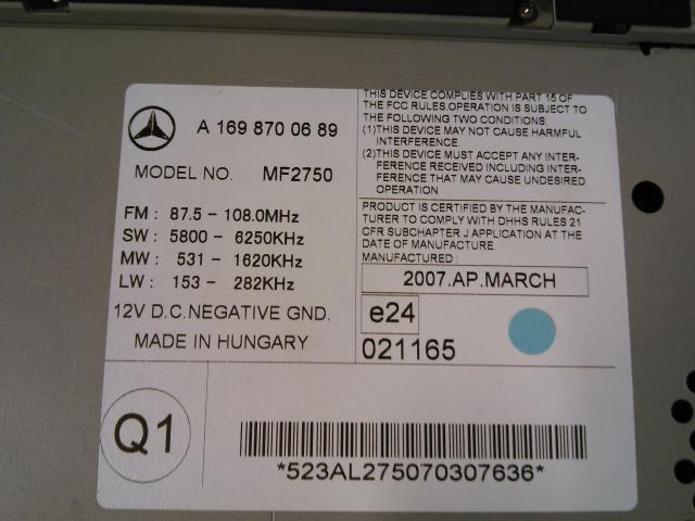 Bilstereo til Mercedes A-Klasse 2005-2012 (W169) (W169) (A1698700689|)