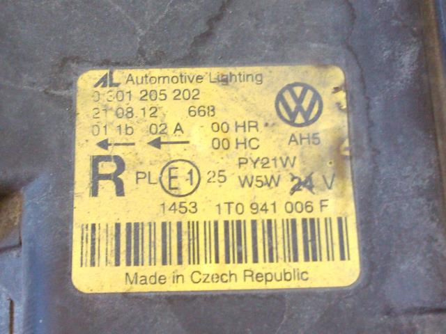 Frontlykt høyre halogen til VW Touran 2003-2006 (Type I, Fase 1)  