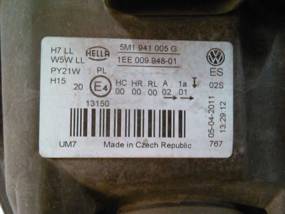 Frontlykt venstre halogen til VW Golf, Plus/Cross 2009-2013 (Fase 2)  