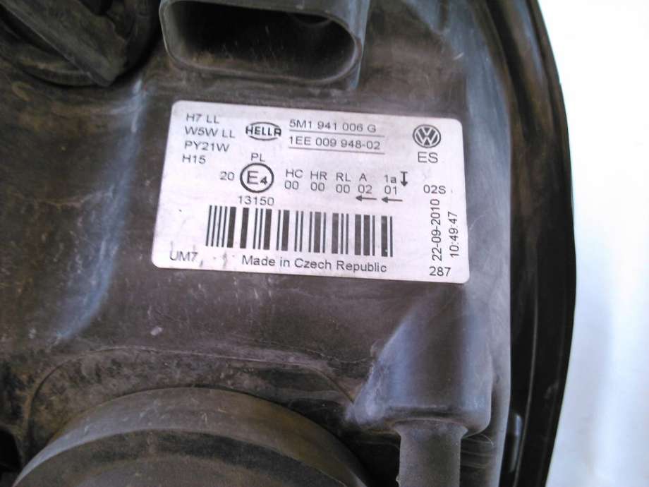 Frontlykt høyre halogen til VW Golf, Plus/Cross 2009-2013 (Fase 2)  