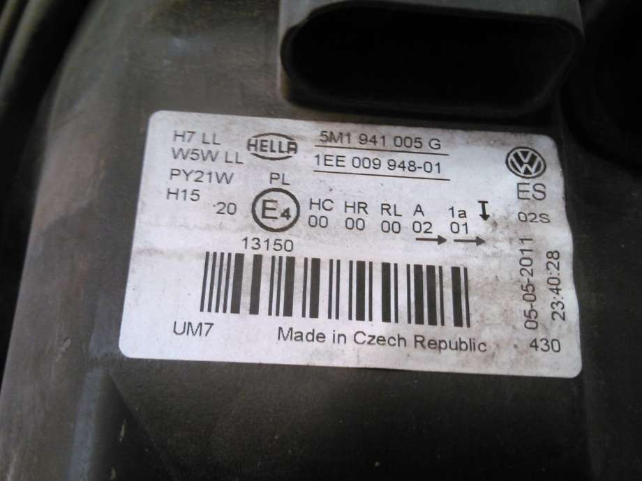 Frontlykt venstre halogen til VW Golf, Plus/Cross 2009-2013 (Fase 2)