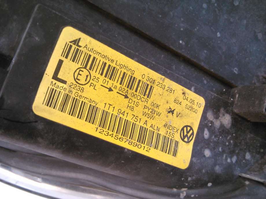 Frontlykt venstre xenon til VW Touran 2007-2010 (Type I, Fase 2)  