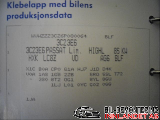 VW Passat 2005-2010 (B6) (B6), Motorkode: , Girkassekode: 