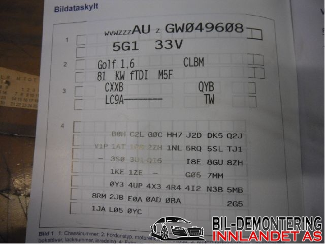 VW Golf VII 2012-2017 (Fase 1) , Motorkode: CXXB, Girkassekode: QYB