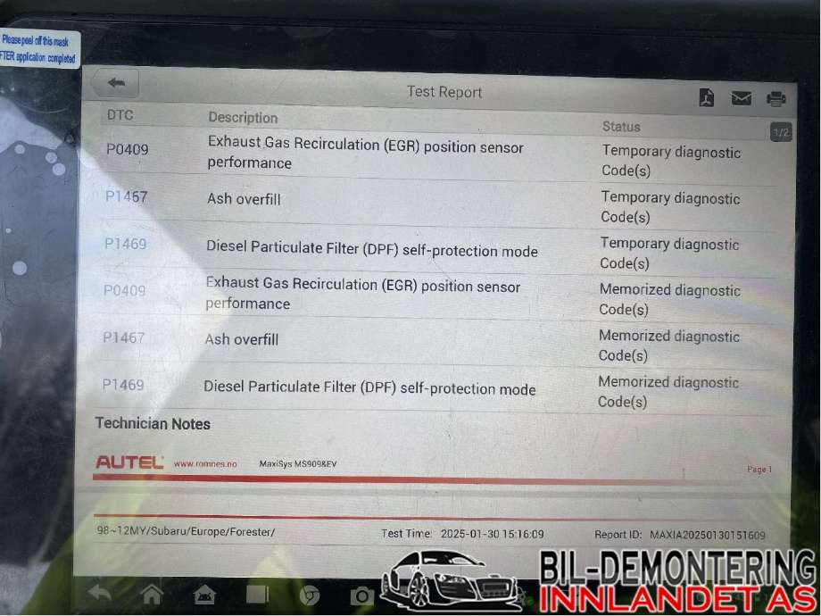 Subaru Forester 2008-2013 (Type III) delebil , Motorkode: EE20, Girkassekode: 32000AJ740