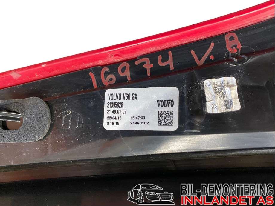 Baklykt venstre til Volvo V60/V60 CC 2013-2018 (Type I, Fase 2) (31395928|)