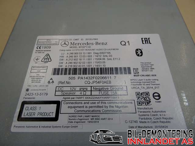 Bilstereo til Mercedes B-Klasse 2011-2018 (W246) (W246) (A 246 900 78 15|A 246 900 53 13|)