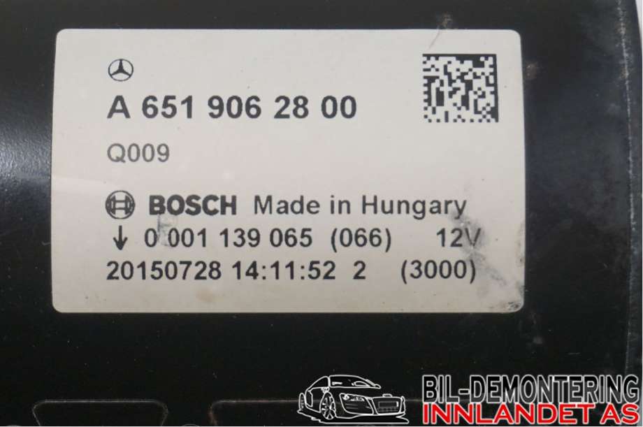Starter diesel til Mercedes C-Klasse 2014-2018 (Fase 1) (W205) (W205) (MERCEDES|A 651 906 28 00||A6519062800)