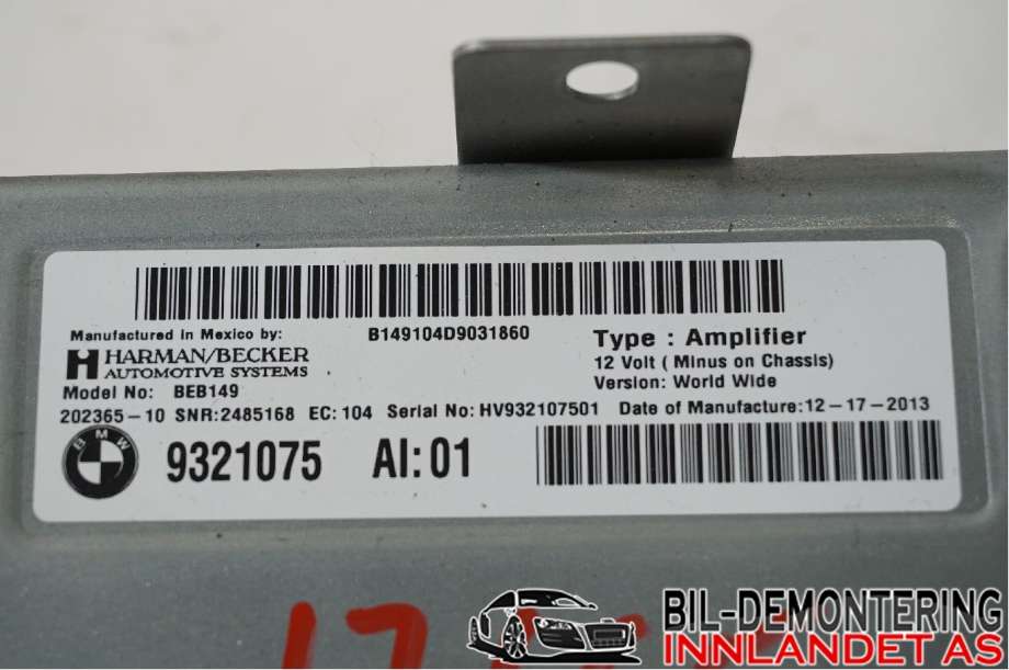 Bilstereo forsterker til BMW X5 2013-2018 (F15) (F15) (BMW|65 12 9 321 075||9321075)