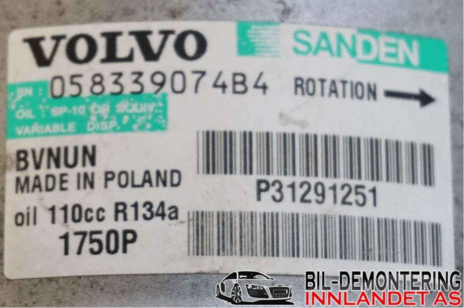 Aircondition kompressor til Volvo V40 2012-2019  (VOLVO||31291251)