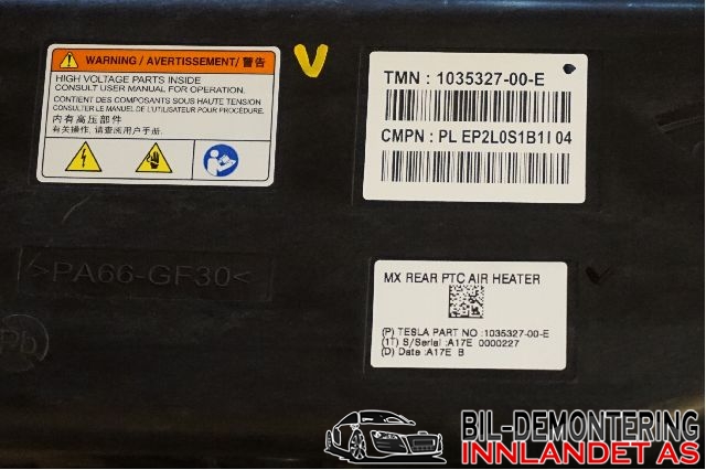 Varmeapparat motor bak til Tesla Model X 2016-->>  (TESLA|102388399H||103532700E)
