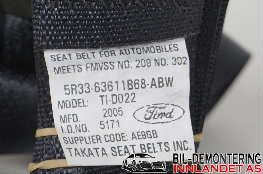 Sikkerhetsbelte bak venstre til Ford Mustang 2005-2014  (FORD (US)||5R33-63611B68-ABW)