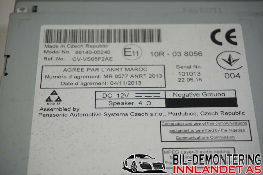 Bilstereo til Toyota Avensis 2015-2019 (Type III, Fase 2) (TOYOTA|8614005240||86140-05240)