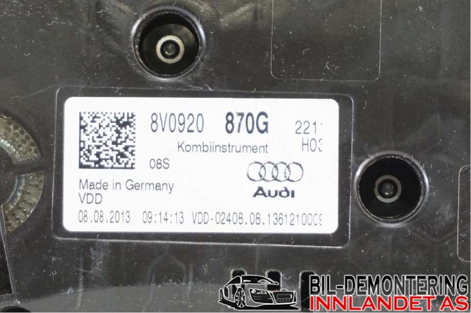 Instrumentpanel til Audi A3 2012-2016 (Type III, Fase 1)  (AUDI|8V0 920 870 G|)