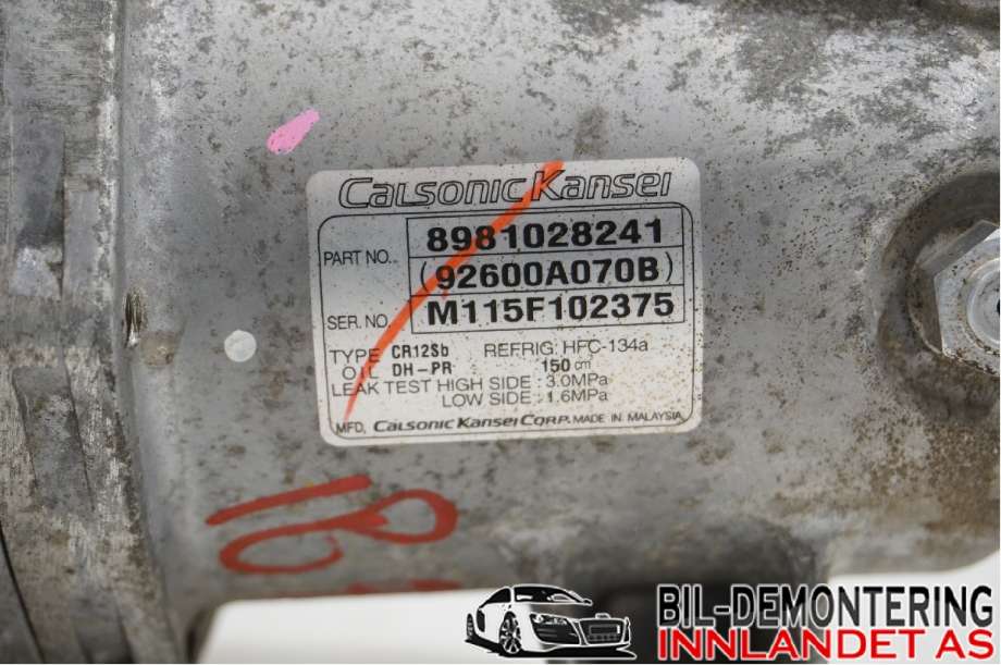 Aircondition kompressor til Isuzu D-Max 2012-2017 (Type II, Fase 1)  (ISUZU|8-98102-824-1||8981028241)