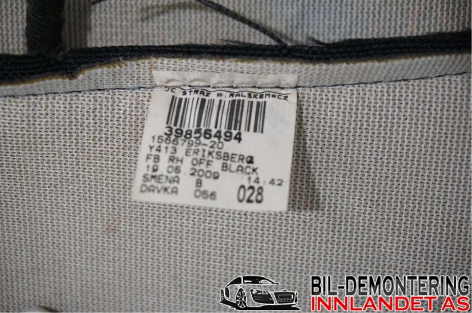 Sete foran høyre til Volvo XC60 2008-2013 (Type I, Fase 1)  (VOLVO|39810016||39856494)