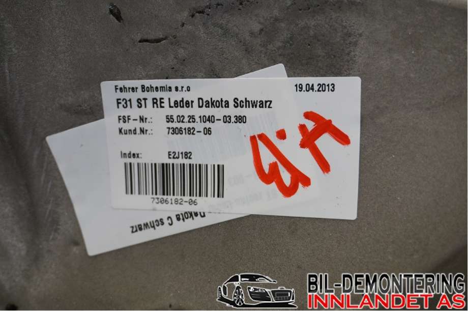 Sete bak til BMW 3-Serie 2012-2018 (F30/F31/F34) (F30/F31/F34) (BMW|52 20 7 309 756|52 20 7 309 858|)