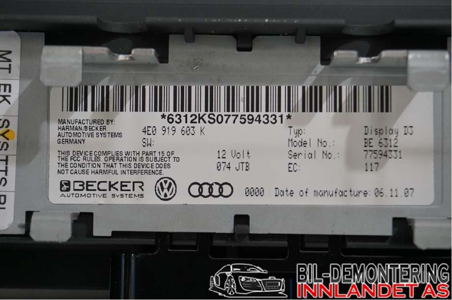 Instrument kjørecomputer til Audi A8 2003-2010 (Type II)  (AUDI|4E0 919 603 K||4E0919603K)