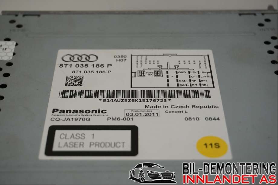 Bilstereo til Audi Q5 2008-2012 (Type I, Fase 1)  (AUDI|8T1 057 186 P|8T1 057 186 PX|8T1 035 186 P)