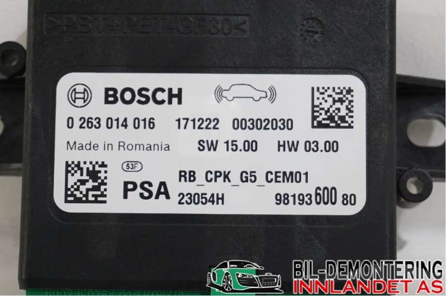 Styreenhet parkering til Peugeot 3008 2016-->> (Type II)  (|9819360080|0263014016)