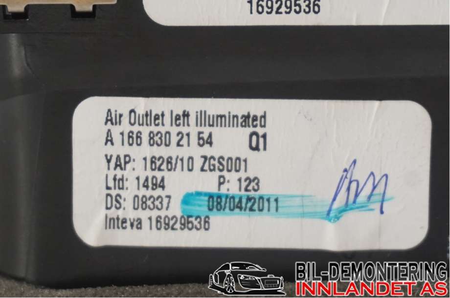 Dashbord friskluftdyse til Mercedes ML 2011-2015 (Fase 1) (W166) (W166) (MERCEDES|A 166 830 21 54||A1668302154)