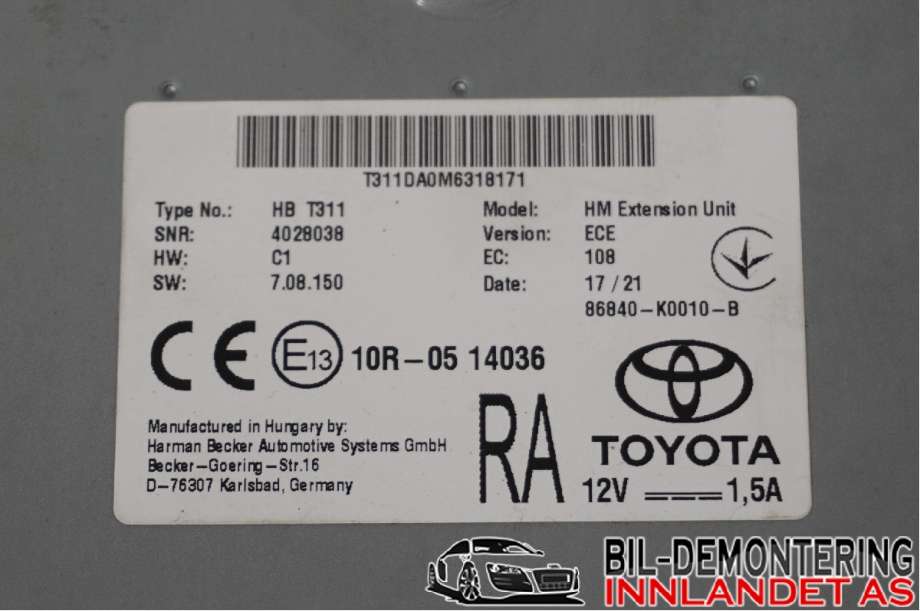 Styreenhet diverse til Toyota Corolla 2019-->>  (TOYOTA HYBRID|86840K0010||86840-K0010)