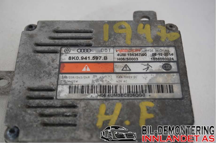 Styreenhet xenon/ballast til Škoda Octavia 2013-2016 (Type III, Fase 1)  (SKODA|8K0 941 597 E||8K0 941 597 B)