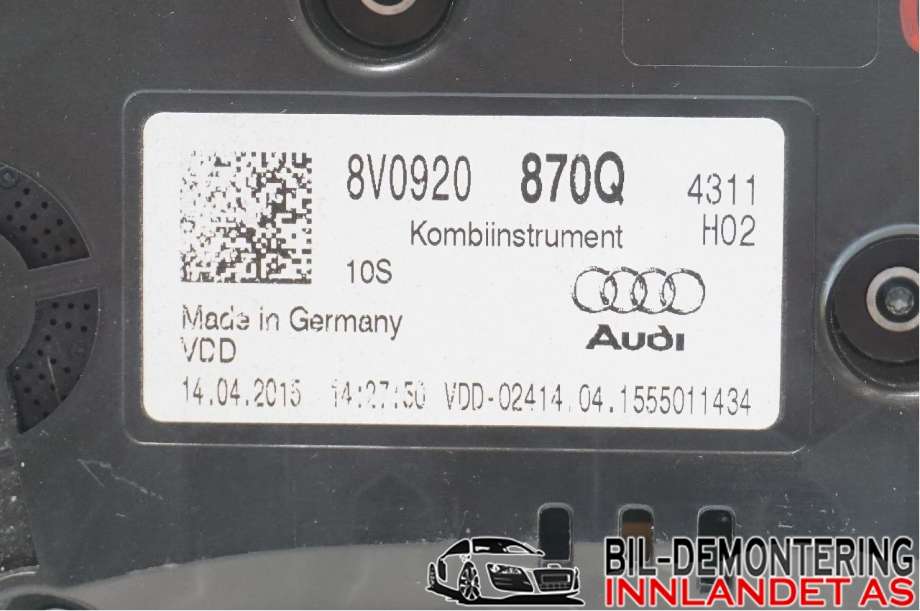Instrumentpanel til Audi A3 2012-2016 (Type III, Fase 1)  (AUDI|8V0 920 870 Q|)