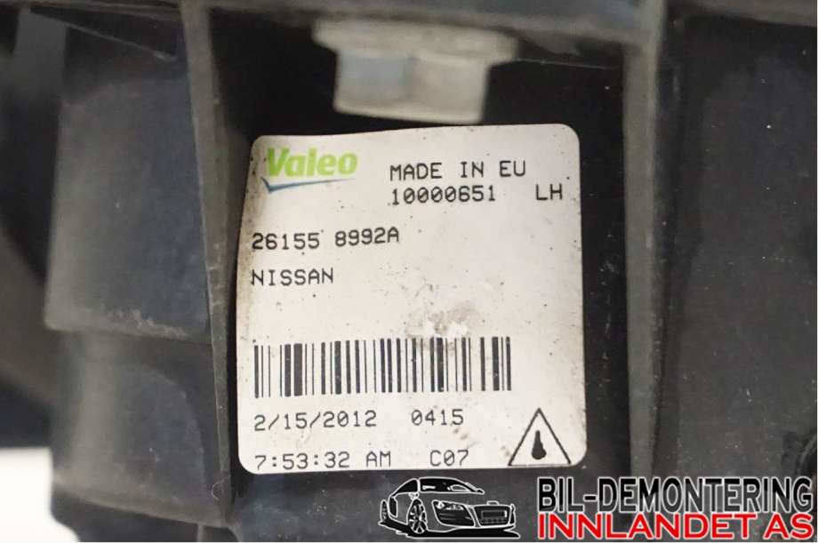 Tåkelykt venstre foran til Nissan Qashqai 2010-2014 (Type I, Fase 2)  (NISSAN|261558992A|)