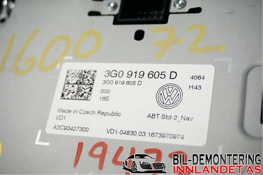 Bilstereo til VW Passat 2015-2019 (Fase 1) (B8) (B8) (VOLKSWAGEN|3G0 919 605 D||3G0919605D)