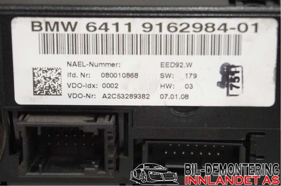 Varmeapparat betjening til BMW 3-Serie 2005-2011 (E90/E91/E92/E93) (E90/E91/E92/E93) (BMW|64119199261||EED92.W)