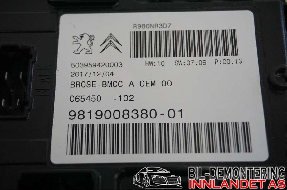 Styreenhet elektrisk bakluke til Peugeot 3008 2016-->> (Type II)  (16 174 304 80||98 190083 80)