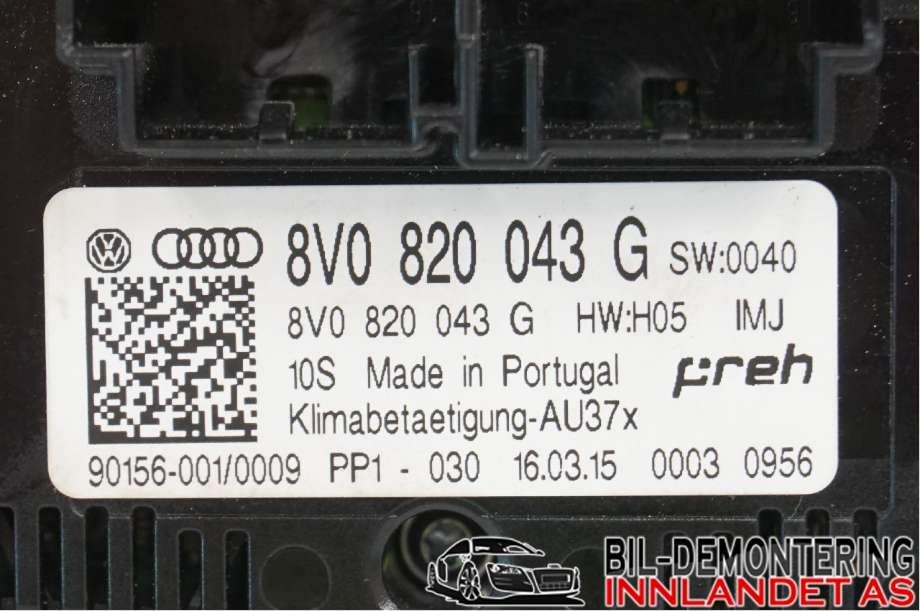Varmeapparat betjening til Audi A3 2012-2016 (Type III, Fase 1)  (AUDI|8V0 820 043 G|)