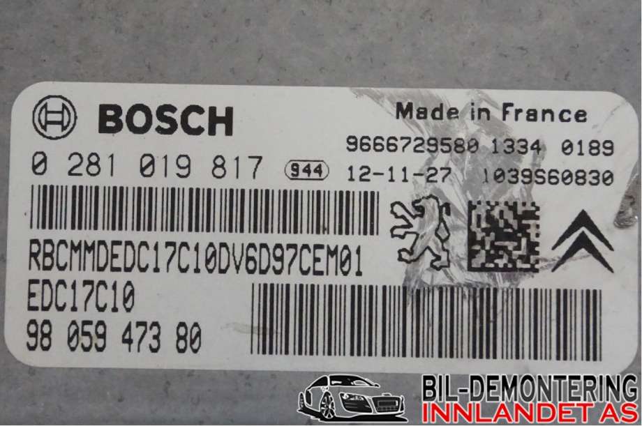 Styreenhet motor til Peugeot Partner 2008-2015 (Type II, Fase 1)  (PEUGEOT|16 068 706 80|0 281 019 817|)