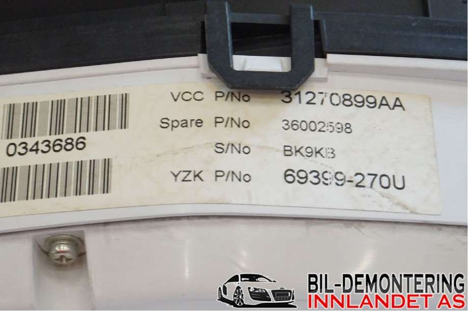 Speedometer til Volvo V70 2007-2013 (Type III, Fase 1) (VOLVO|36002598|)